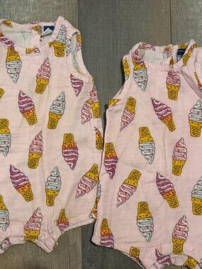 Lot of 2 Twin Girl Old Navy Pink Ice Cream Romper 18-24m